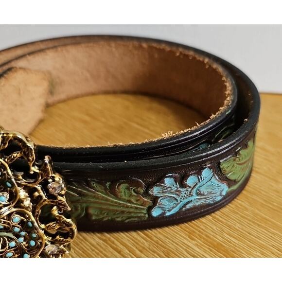 Arden B Embossed Leather Belt Size SM - Picture 3 of 5